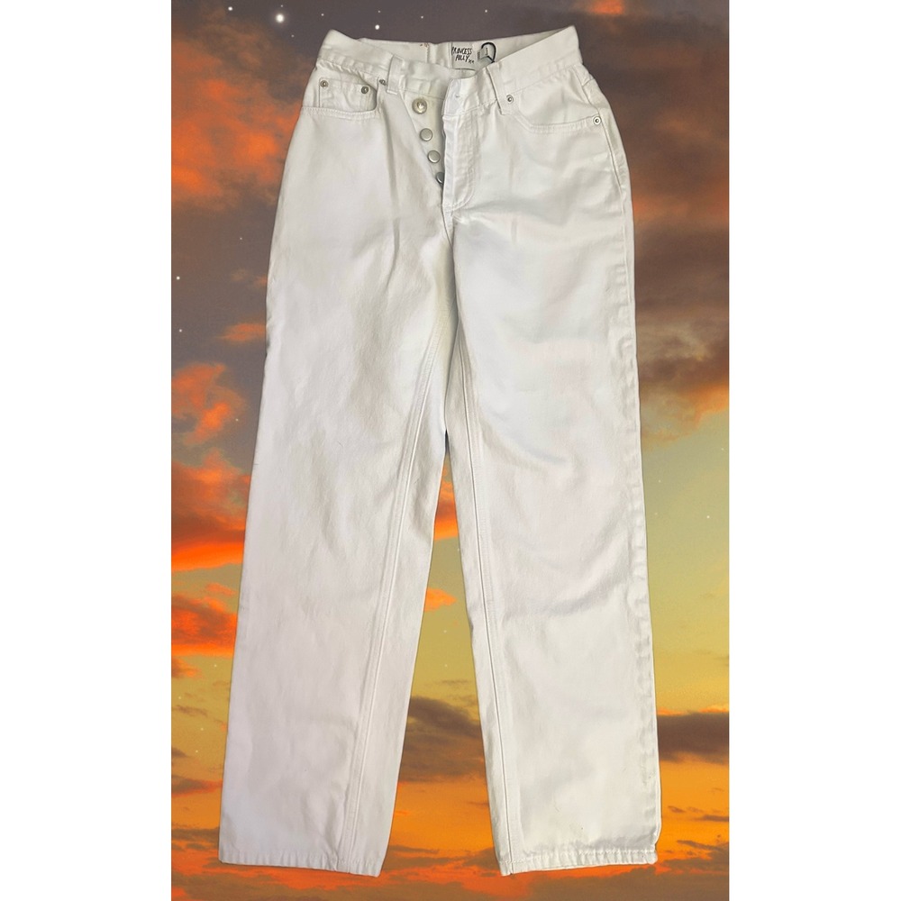 Princess Polly‎ White High Rise Asymmetrical Button Fly Straight Leg Jeans US 0